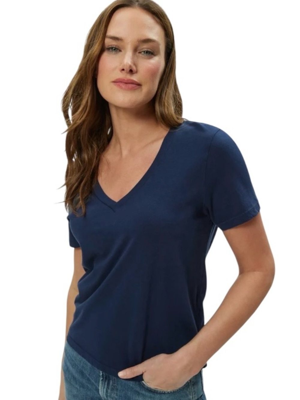 Michael Stars Daria V-Neck Navy Blue Cotton Tee Size M